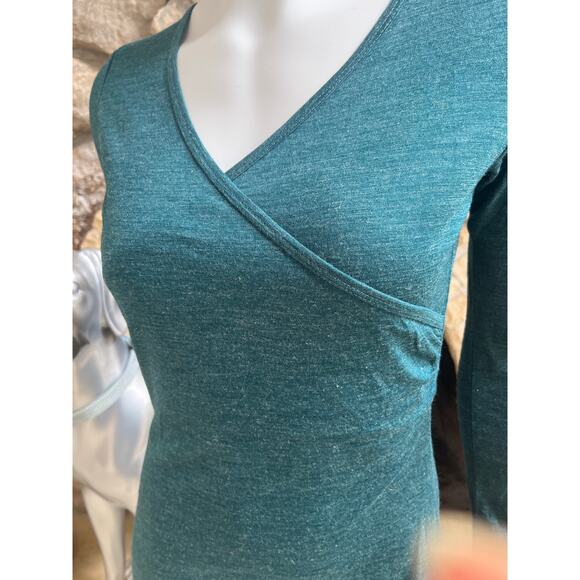 Prana Nadia Wool Blend Faux Wrap Long Sleeve Green Dress W3NALS314 Women Size S - Picture 2 of 8